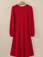 Solid Color Ruched Detail Long Sleeve Midi Dress