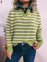 Contrast Striped Sweater with Denim Collar