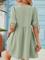 Tie-Neck Puff Sleeve A-Line Mini Dress