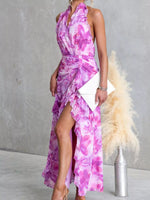 Floral Print Ruffle Halter Neck Maxi Dress