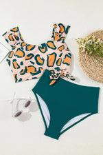 Leopard Print U Neck Knotted High Waist Bikini Set - Ladyez