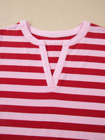 Stripe Split V Neck Casual T Shirt