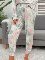 Shiny Tie-Dye Round Neck Top and Drawstring Pants Lounge Set - Ladyez