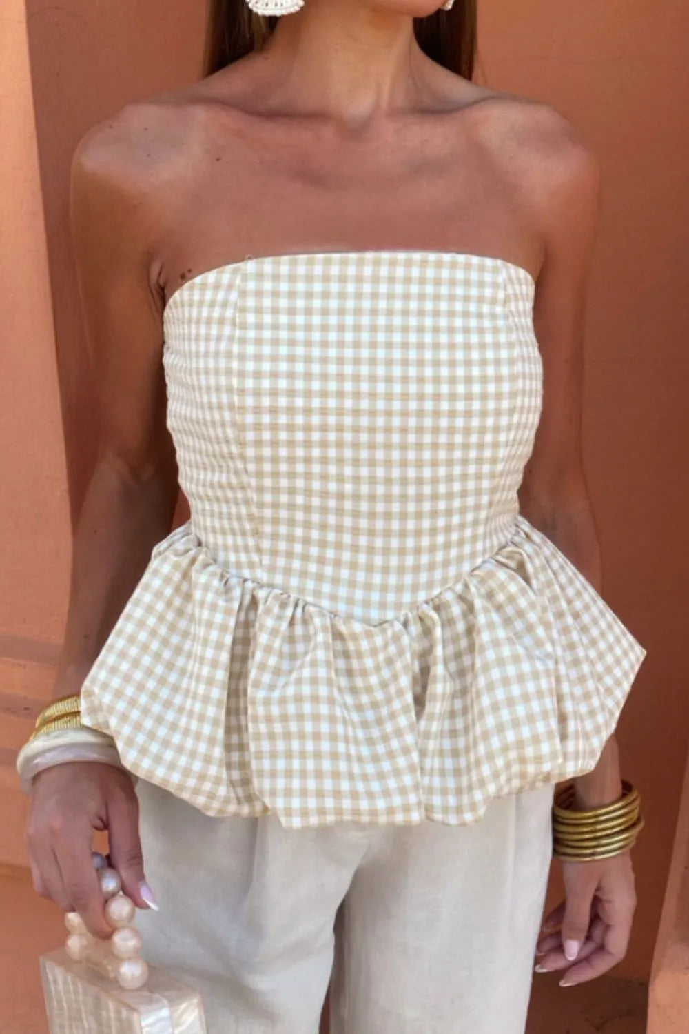 Smocked Back Bubble Hem Tube Top