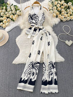 Printed Sleeveless Top and Wide Leg Pants Set