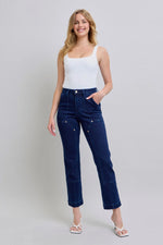 Judy Blue Full Size Hw Work Wear Knee Patch Straight Jeans Plus Size - Ladyez