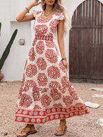 Printed V-Neck Cap Sleeve Dress