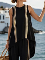 Full Size Striped Sleeveless Top and Pants Plus Size