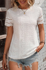 Eyelet Round Neck Short Sleeve Top - Ladyez
