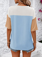 Mandy Color Block Round Neck Half Sleeve T-Shirt - Ladyez