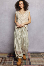 POL V-Neck Crochet Tank with Diamond Weave Knit Patterns