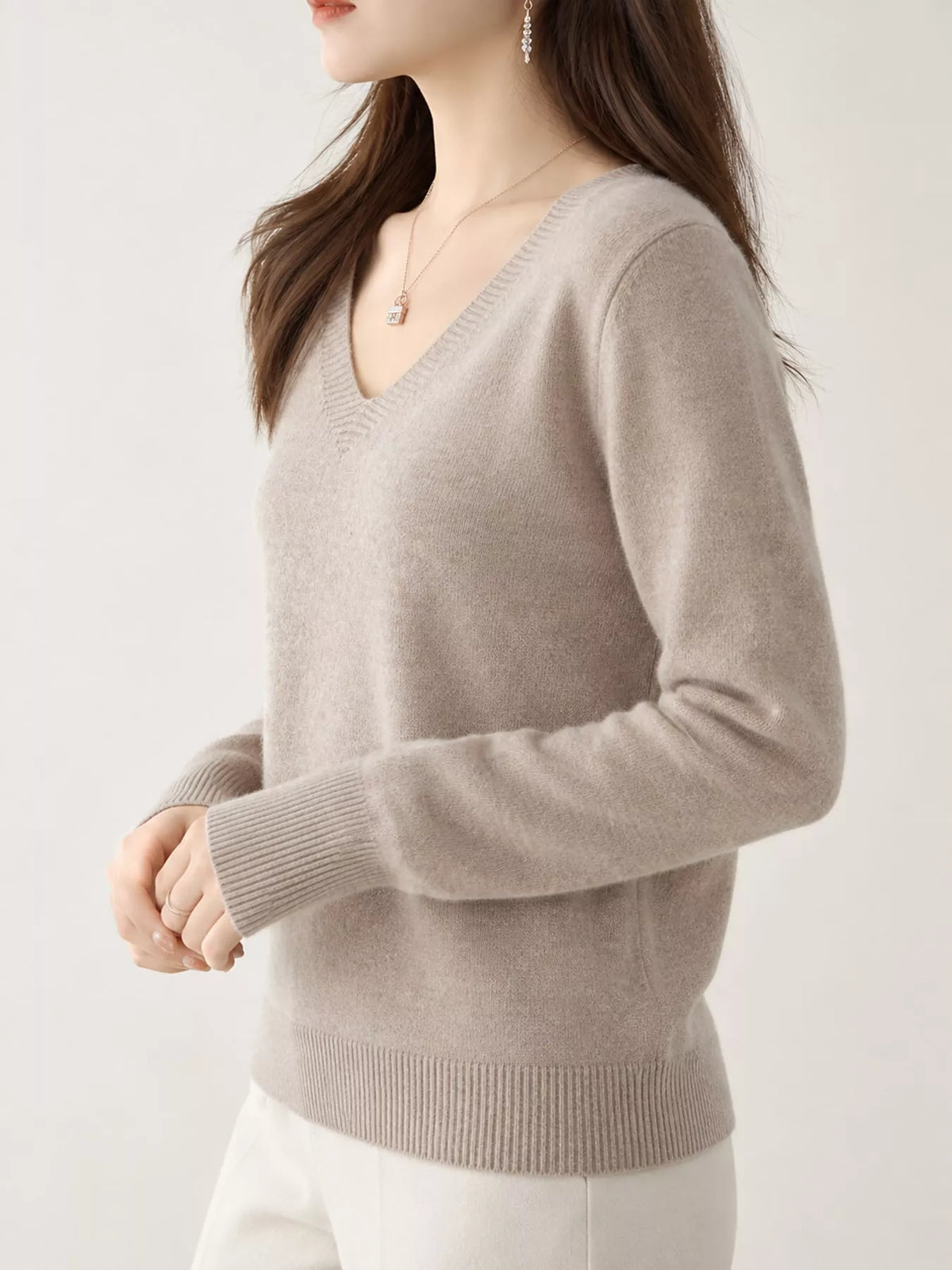 V-Neck Solid Color Sweater