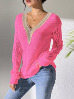 V-Neck Hollow Knit Sweater