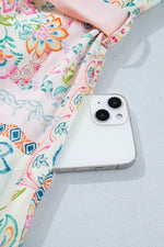 Floral Print Color Block Trim Half Button Belted Mini Dress
