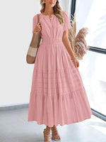 Full Size Short Sleeve Tiered Midi Dress Plus Size