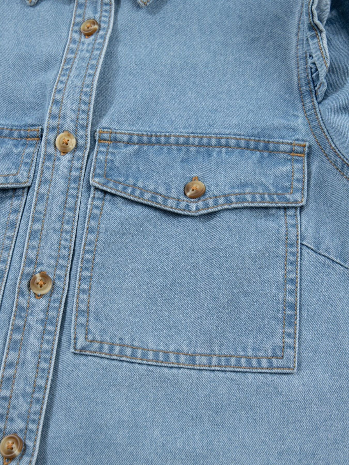 Ruffled Button-Down Denim Shirt