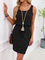 Casual Sleeveless Drawstring Waist Knit Dress