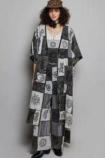 POL Open Front Printed Patchwork Longline Cardigan