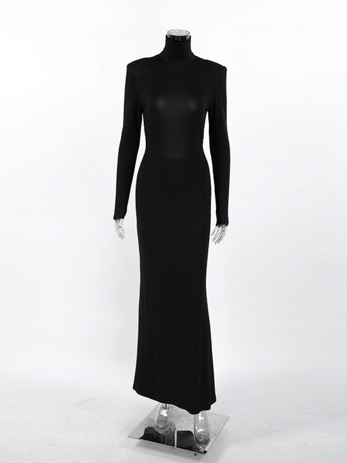 Backless Turtleneck Long Sleeve Bodycon Maxi Dress