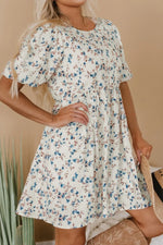 Floral Puff Short Sleeve Empire Waist Mini Dress