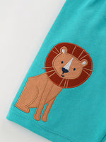 Children's Cartoon Rocket Graphic Tee and Lion Applique Shorts Set