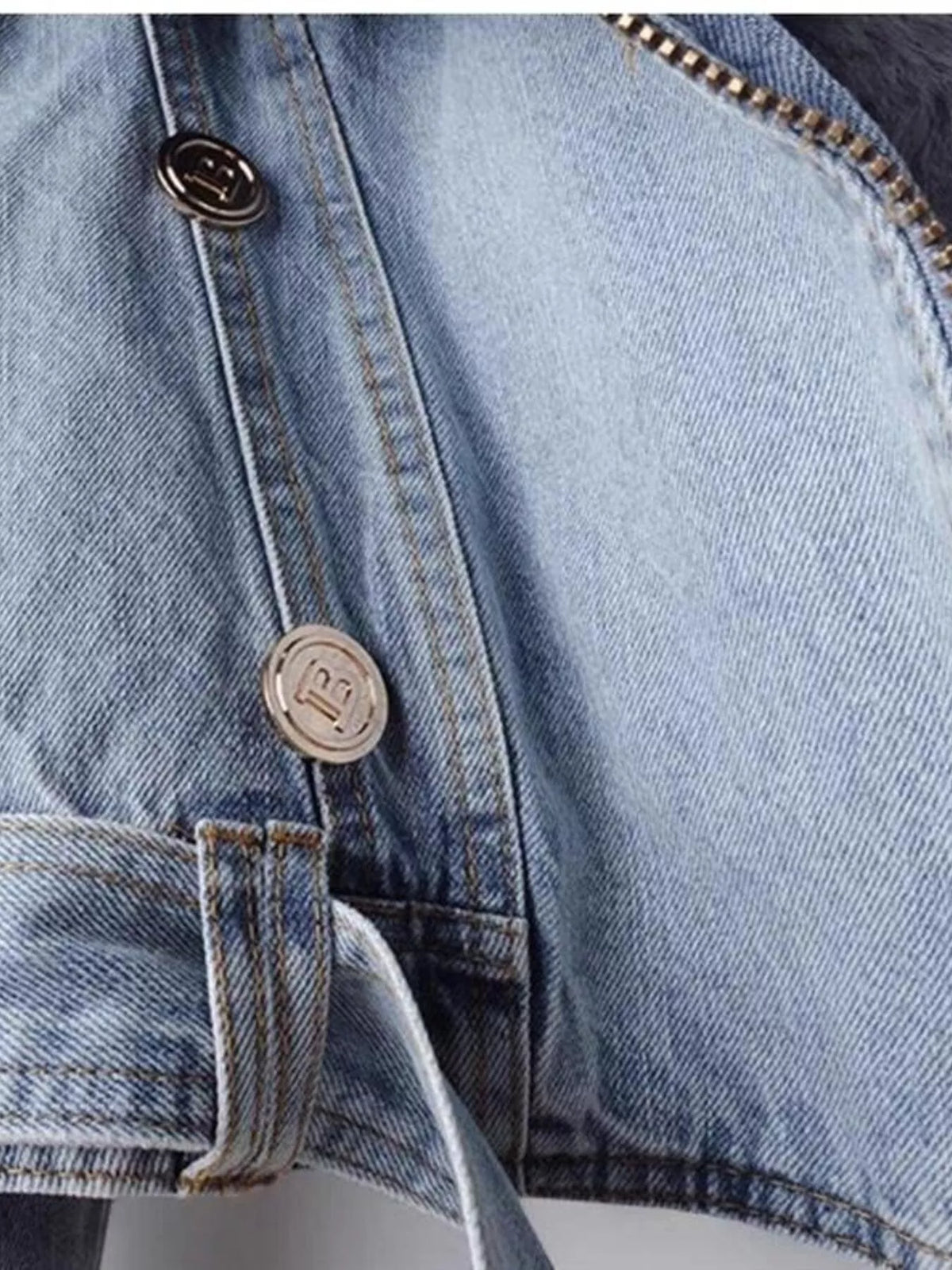 Full Size Faux Fur Collar Denim Jacket Plus Size