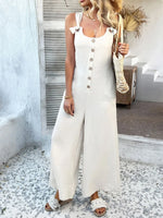Devine Button Front Knotted Strap Wide Leg Jumpsuit