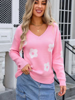 Angel Wings Flower V-Neck Long Sleeve Sweater