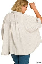 Zenana Full Size Woven Stripe Button Down Boxy Shirt Plus Size