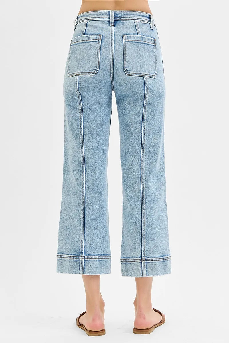 RISEN Full Size High Rise Crop Wide Front Seam Detailed Jeans Plus Size - Ladyez