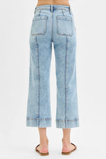 RISEN Full Size High Rise Crop Wide Front Seam Detailed Jeans Plus Size - Ladyez
