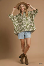 Umgee Abstract Print Button-Up Oversized Shirt