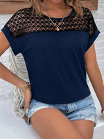Lace Round Neck Short Sleeve T-Shirt - Ladyez