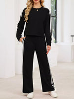Striped Round Neck Sweatshirt and Pants Set
