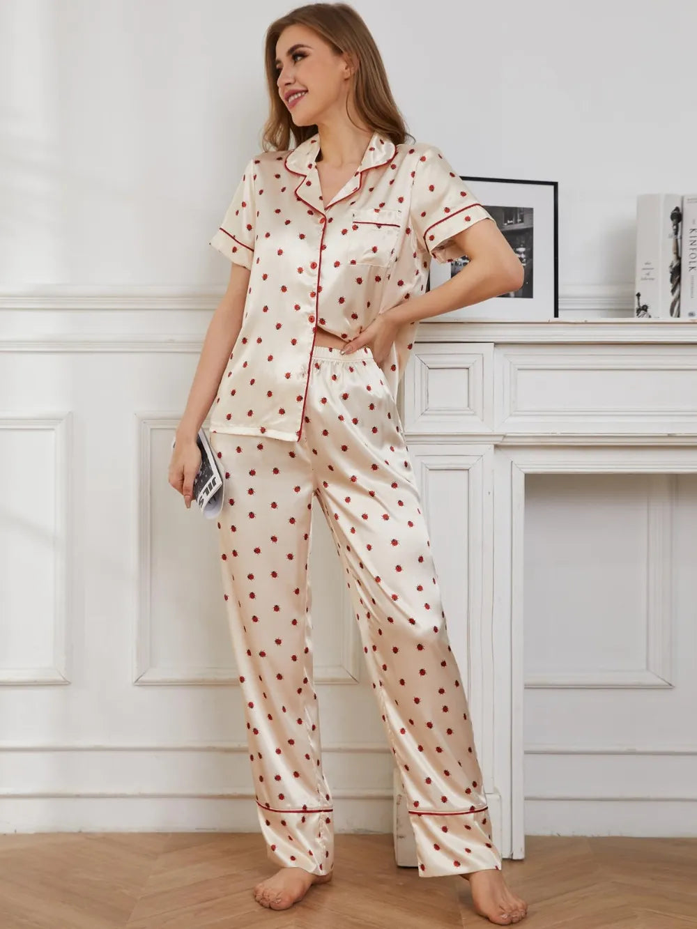 Contrast Piping Pocketed Top and Pants Lounge Set - Ladyez