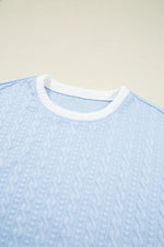 Contrast Trim Textured Crewneck Tee and Pocketed Skirt Set