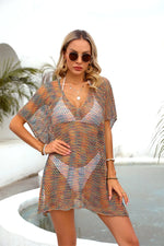 Angel Wings Openwork V-Neck Half Sleeve Cover Up - Ladyez