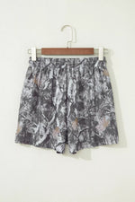 Abstract Maple Leaf Printed Tie Elastic Waist Shorts