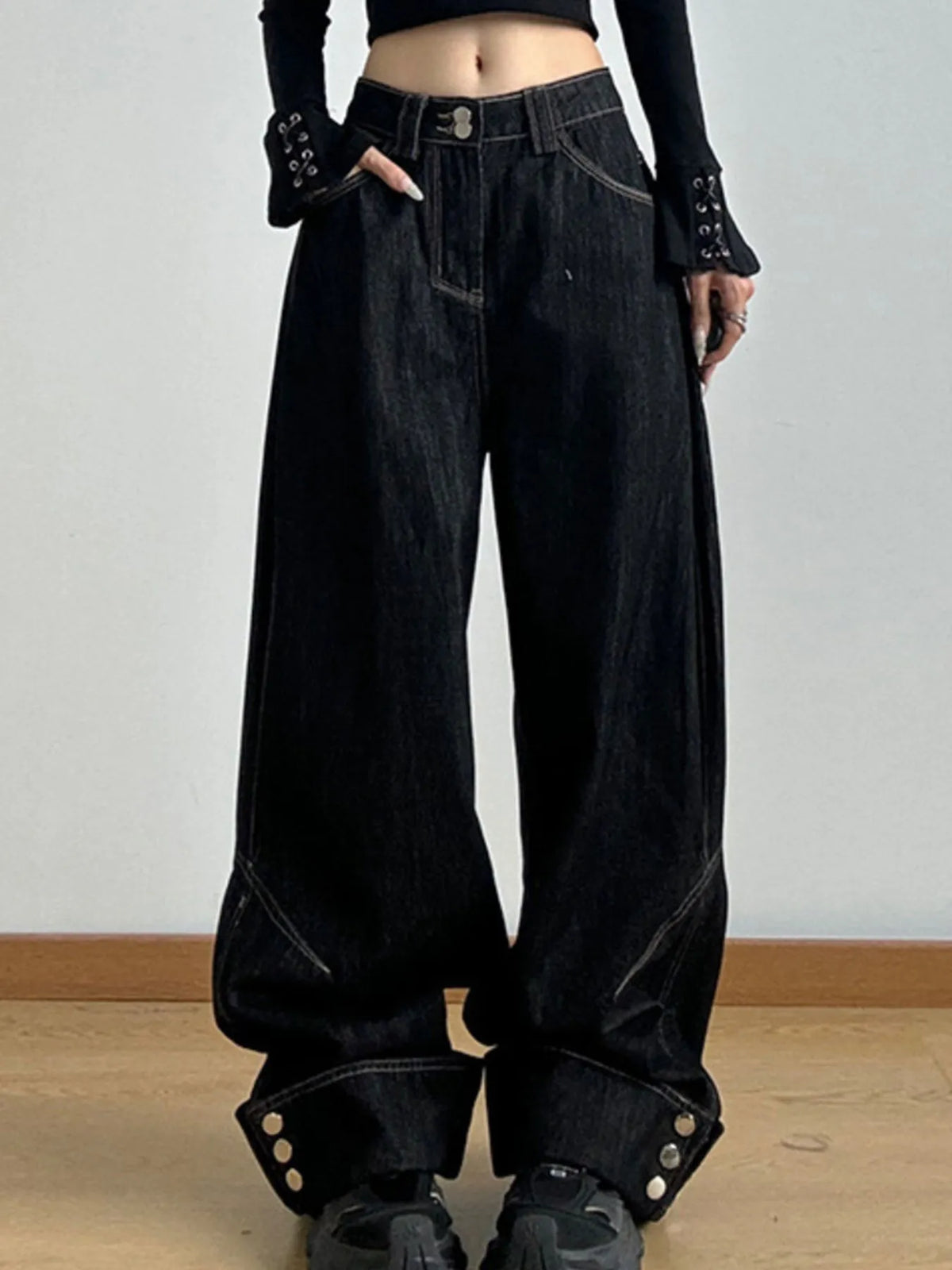 Wash Wide Leg Baggy Jeans - Ladyez