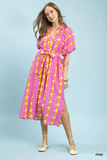 Umgee Geo Stripe Smocked Waist Tie Dress