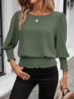 Smocked Waist Round Neck Blouse