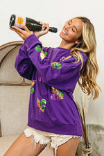 BiBi Fleur De Lis Sequin Patches Mardi Gras Sweatshirt