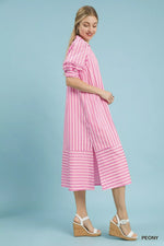 Umgee Striped Puff Sleeve Midi Dress