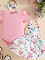 Children's Ruffled Bodysuit and Dress Set with Headband