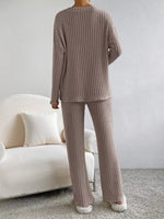 Ribbed Knit V-Neck Top and Pants Set