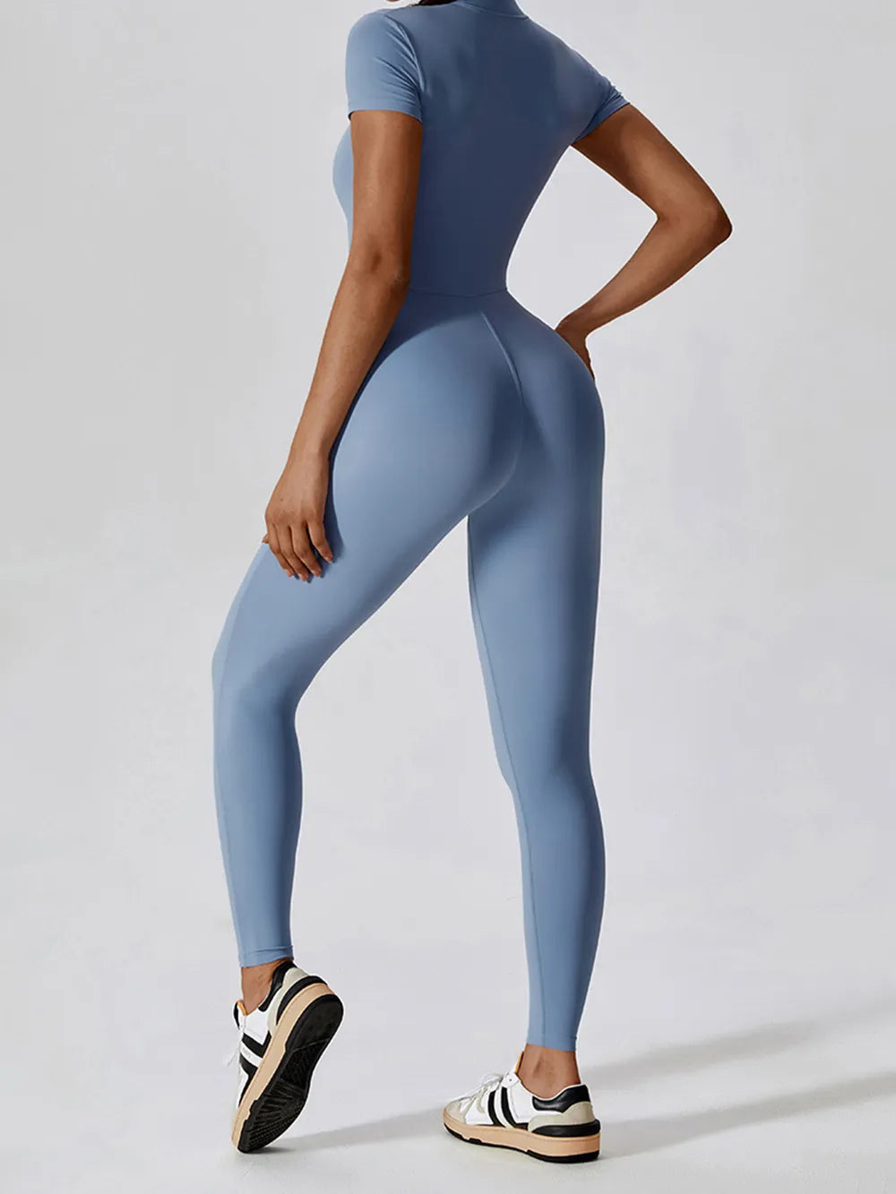 Basic Bae Half Zip Short Sleeve Active Jumpsuit - Ladyez