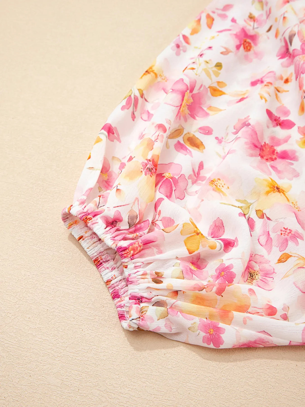 Floral Print Tassel Tie Smocked Puff Sleeve Blouse