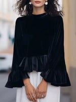 Velvet Ruffle Hem Blouse