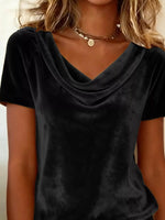 Velvet Cowl Neck Short Sleeve Top