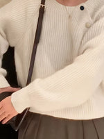 Button-Decorated Round Neck Sweater